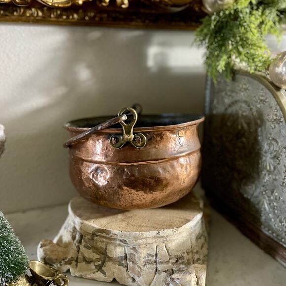 Antique Medium Copper Cauldron Handle Apple Butter Kettle Stock Pot Brass - Picture 3 of 10